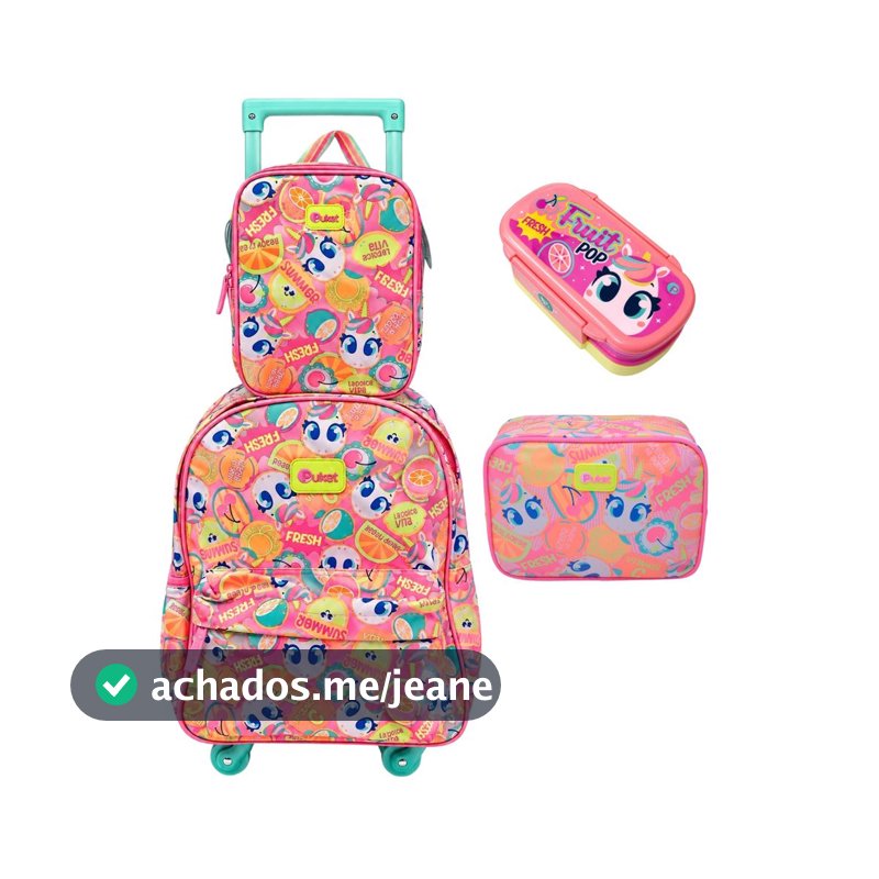Kit Puket Mochila Lancheira Necessaire Marmita Uni Frutas