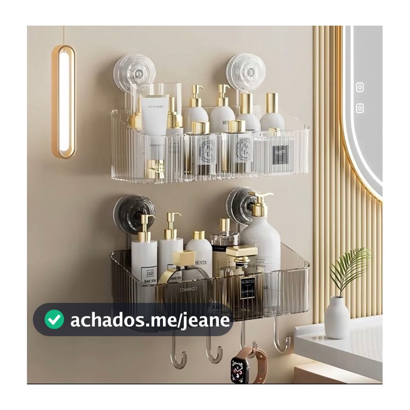 Prateleira de Parede c/Ventosas,elegante S/furos adesiva -suporte Organizador Acrílico para Porta Shampoo p/Banheiro