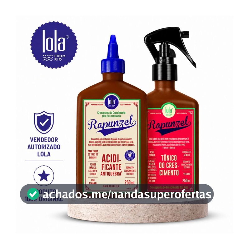 Kit Lola Cosmetics Rapunzel Original | Tônico Antiqueda 250ml + Acidificante 250ml | Crescimento e Fortalecimento