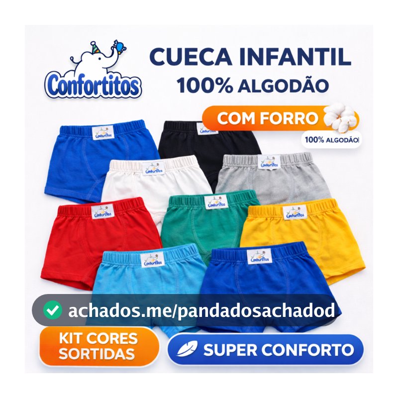Kit Cuecas Infantis Box Menino 100% Algodão com Forro Confortável Macia Respirável Cores Sortidas