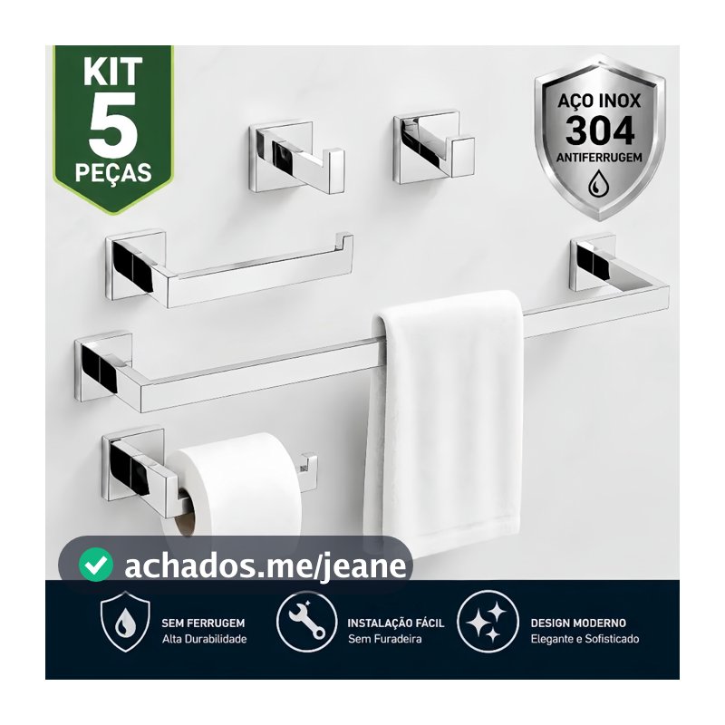 Kit 5 Peças Acessórios para Banheiro Banheiro Aço Inoxidável 304 Luxo Toalheiro Saboneteira e Porta Escova