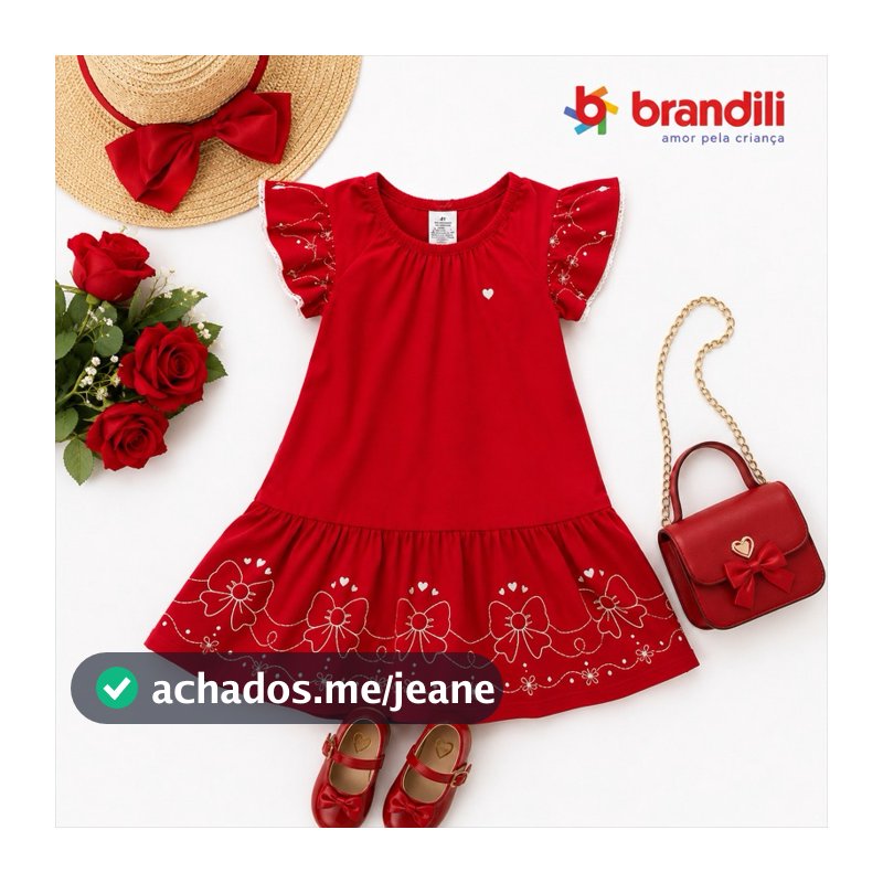 Vestido Infantil Natal Rodado Verão Brandili 1 a 8 anos Malha Confortável Original 37114