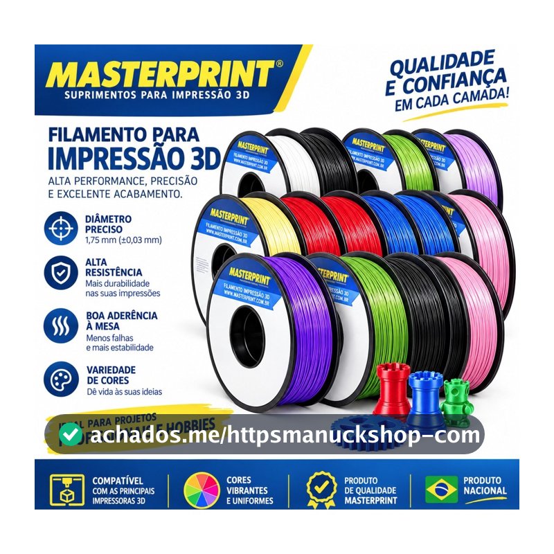 Filamento PLA 1KG Impressão 3D Premium 1.75mm Masterprint - Cores Básicas/Foscos
