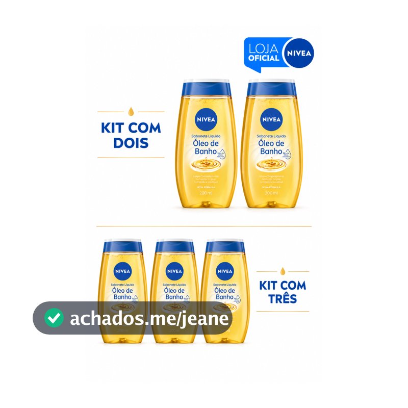 KITS NIVEA Sabonete Líquido Óleo de Banho 200ml - 2 ou 3 Unidades