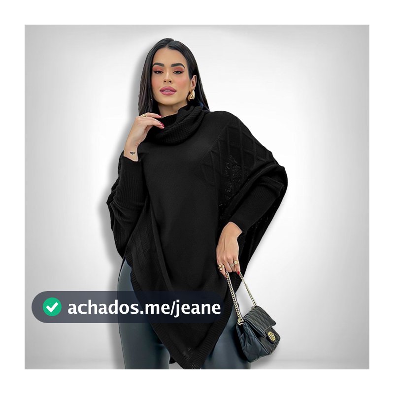 Blusa Tricot Feminina Poncho Bico Manga Longa Soltinho Inverno