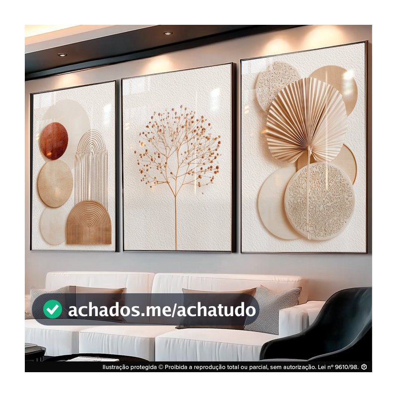 Quadros Decorativos Abstratos Geométricos Boho Neutro Sala