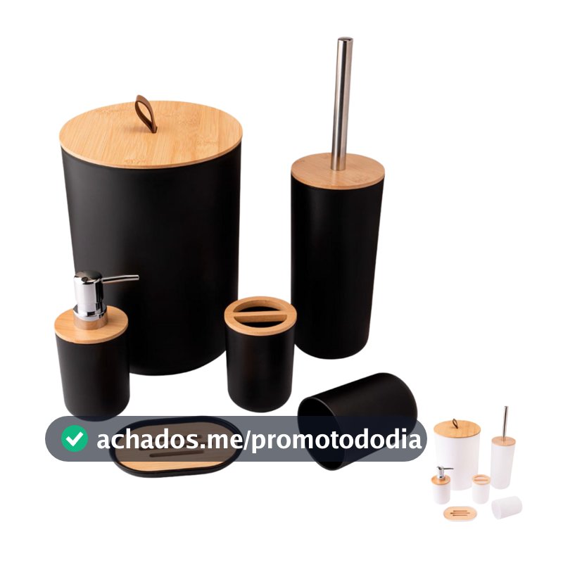 Kit Banheiro Bambu 6 peças Luxo Conjunto Lavabo Saboneteira Lixeira para Banheiro e Acessorios