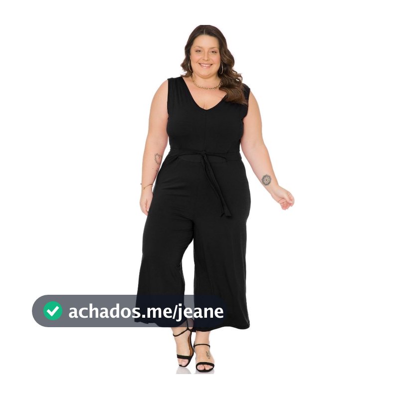 Macacão Pantacourt decote V Plus Size tamanho grande confortável e elegante do G ao g4 103742
