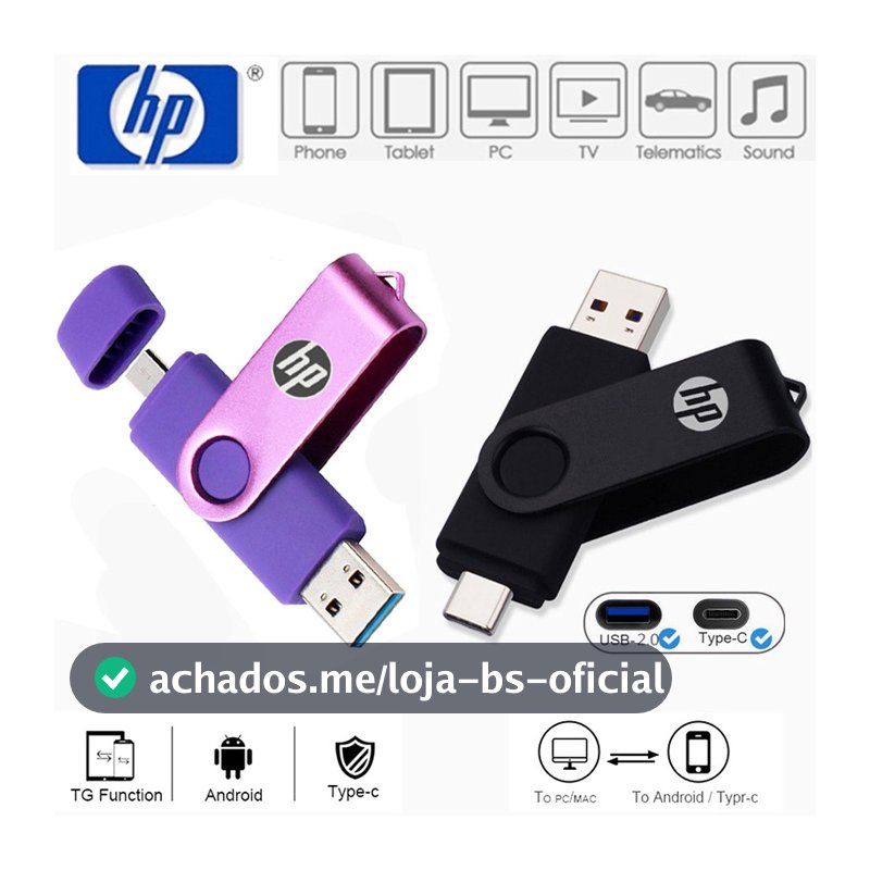 Pen Drive Tipo c/Micro OTG De Alta Velocidade 64GB 128GB 256GB 2TB USB 2.0 512GB 1TB PenDrive Armazenamento Flash 16GB 8
