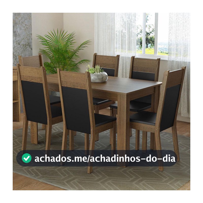 Conjunto Sala de Jantar Bahamas Madesa Mesa Tampo de Madeira 6 Cadeiras - Rustic/Preto