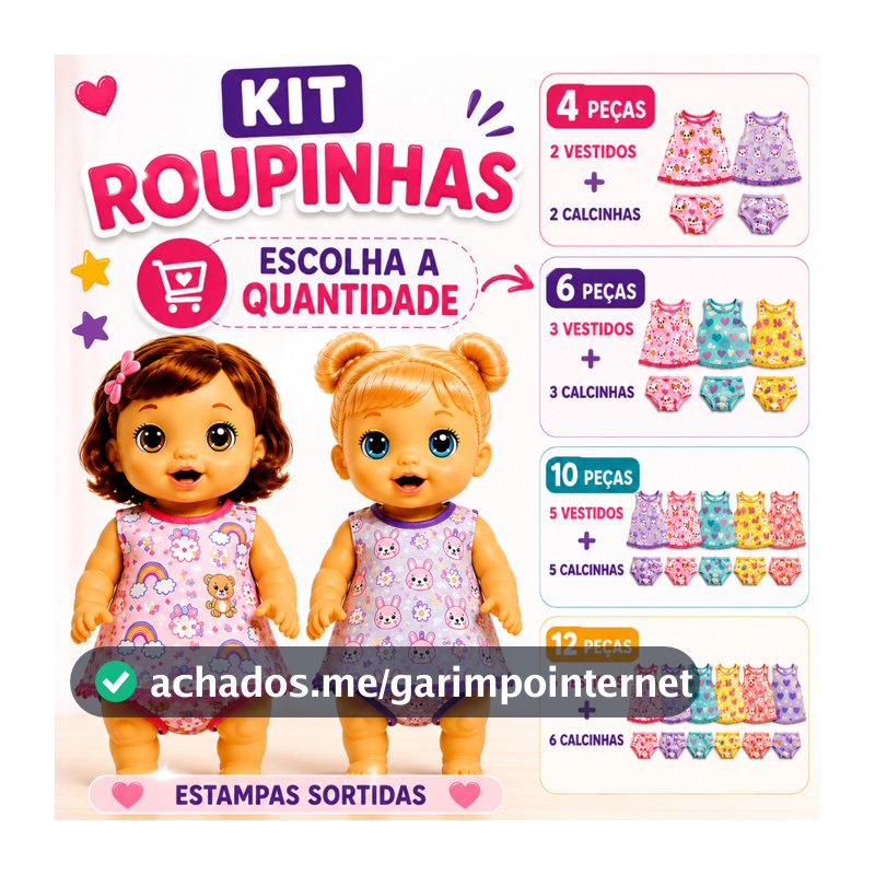 Kit Roupinhas Boneca + Calcinhas Baby Alive - My Little - Little Mommy - Para Bonecas de 30 cm