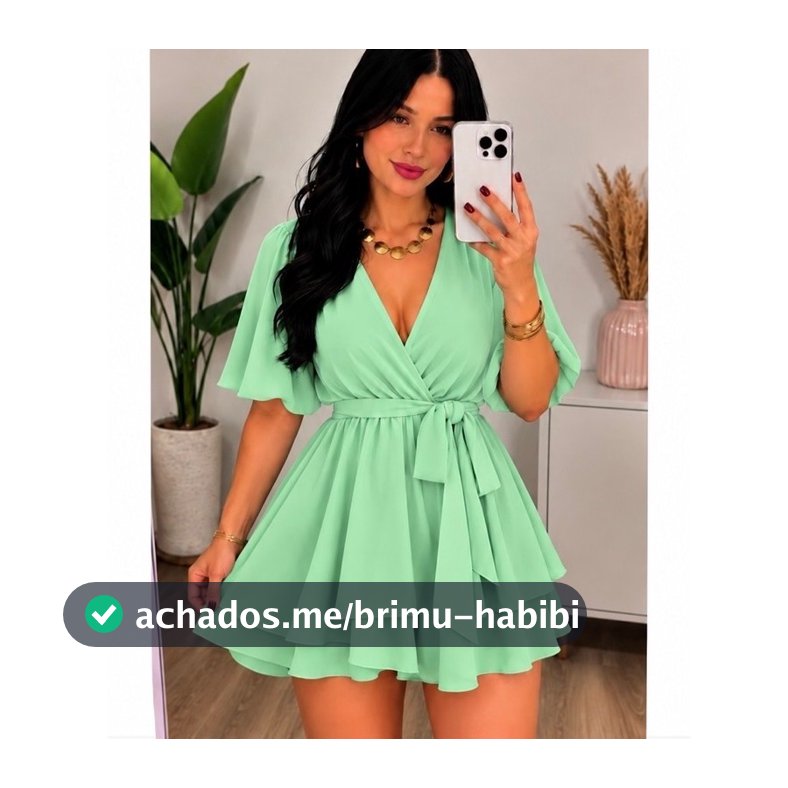 Vestido Macaquinho Feminino Chifon chá de Bebe Manga Curta Acinturado Elegante Veste 38 ao 42