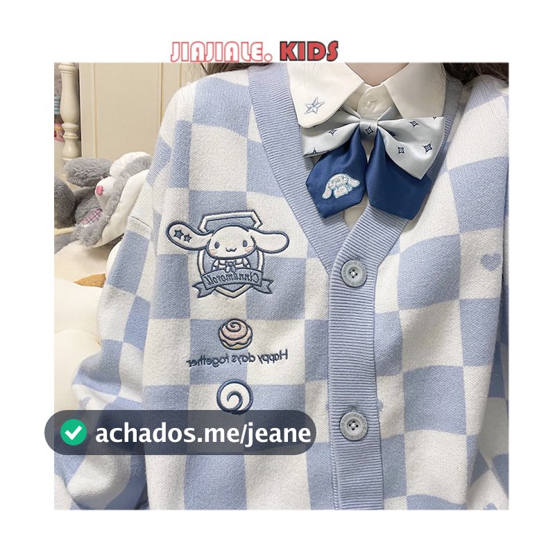 40-80KGS Meninas Cinnamoroll JK Uniforme Xadrez Suéter Jaqueta Kuromi Melody cardigan Grandes Inverno Estilo Universitár