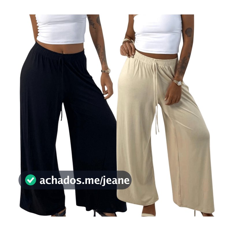 KIT 2 Calça Feminina Pantalona Cintura Alta Viscolycra Premium Soltinha com Perna Larga