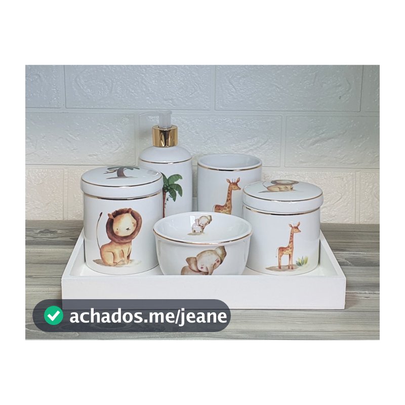Kit Higiene Completo Safari Ouro Com Bandeja Decoracao Quarto Bebe