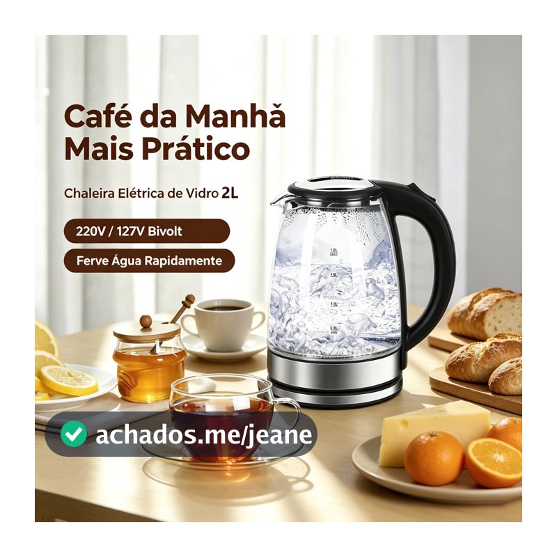 Chaleira Elétrica 1,8L/2L Inox ou Vidro 127V/220V Automática para Café e Chá