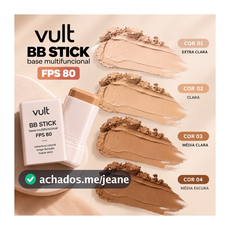 BB Stick Base Multifuncional Vult FPS 80 Cobertura Natural Bastão Acabamento Matte Toque Seco