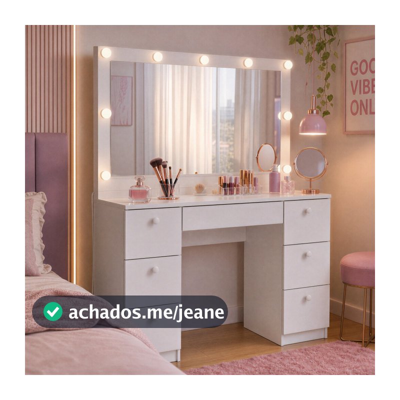 Penteadeira Luna Kit Com Luz Espelho Camarim  7 Gavetas Organizador Quarto Premium