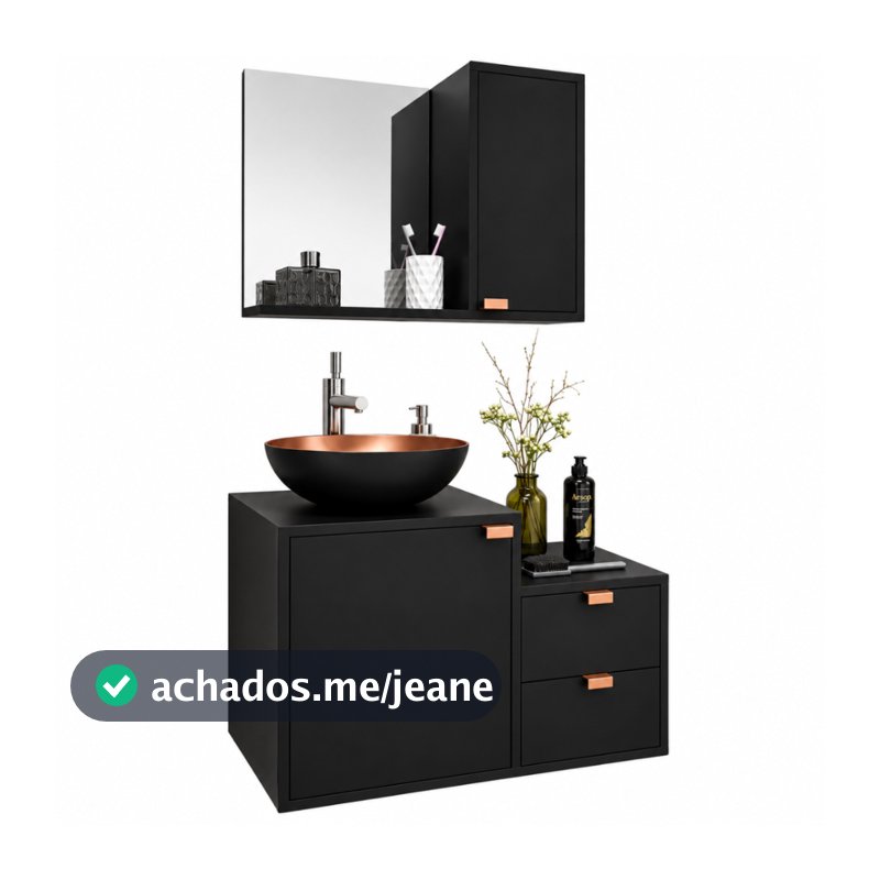 Kit Gabinete Banheiro Armário + cuba + espelheira C/puxador Cobreado