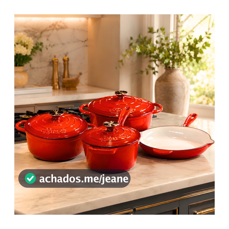 Kit Jogo Panelas Esmaltadas Antiaderente Ferro Fundido Chama e Indução Com Inmetro Estilo Creuset