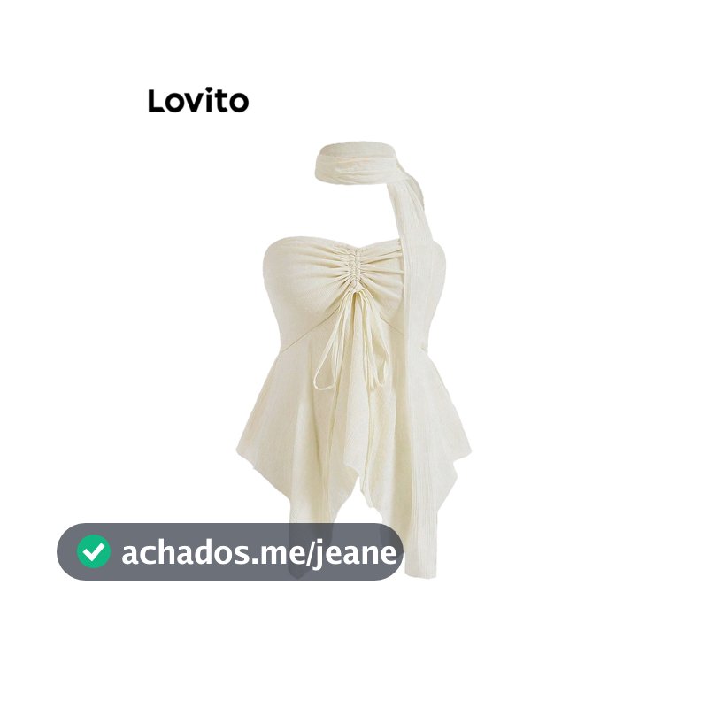 Lovito Férias Regata Lisa Assimétrica Com Cordão E Renda Em Tecido Texturizado Para Mulheres Bordado L106AD418