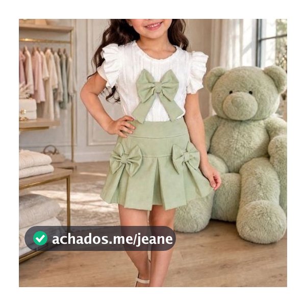 Conjunto infantil 02,Pçs, short em alfaiataria +camiseta laço.