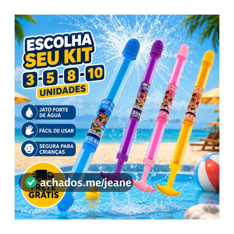 3 Lança Água Infantil Spray 42cm Brinquedo Para Piscina Praia Quintal Verão Jato Chuva Crianças -3- 5 - 8 - 10 Unidades