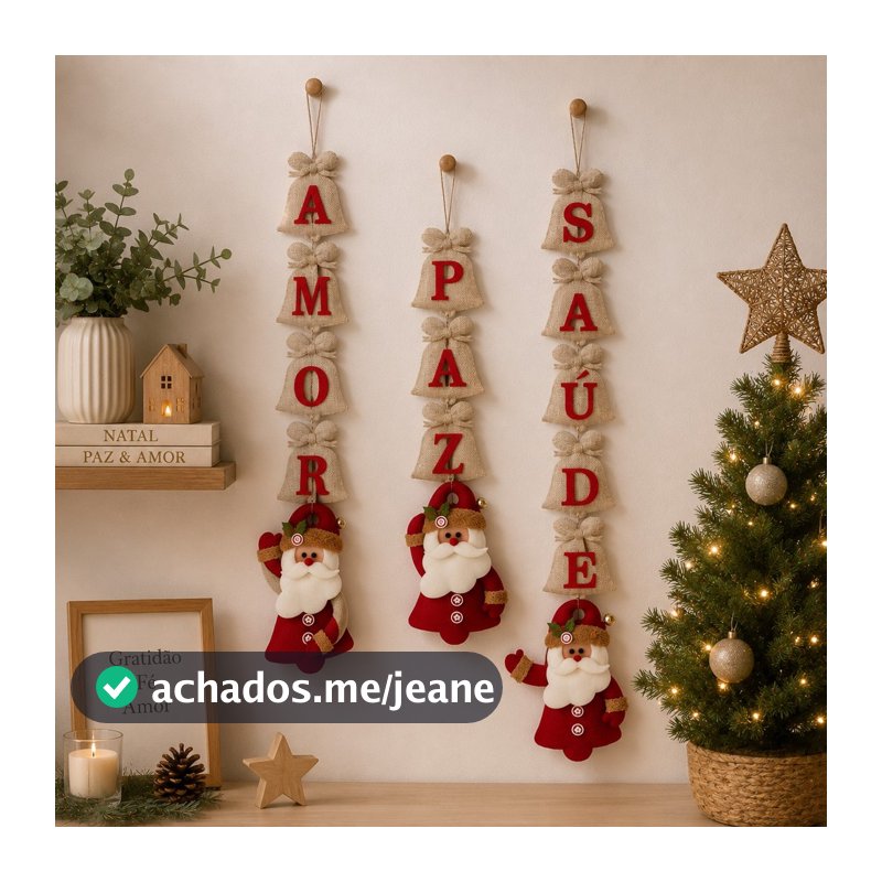 Enfeite de Natal Desejos Papai Noel Palavras Juta