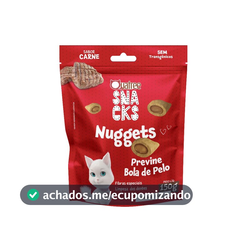 Petisco Snack Quatree Gatos Nuggets Carne Bola de Pelo 150 gr