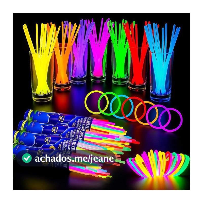 Kit com 100 Pulseiras Neon Alto Brilho Fluorescente Tubo Diversas Cores Brilha no Escuro