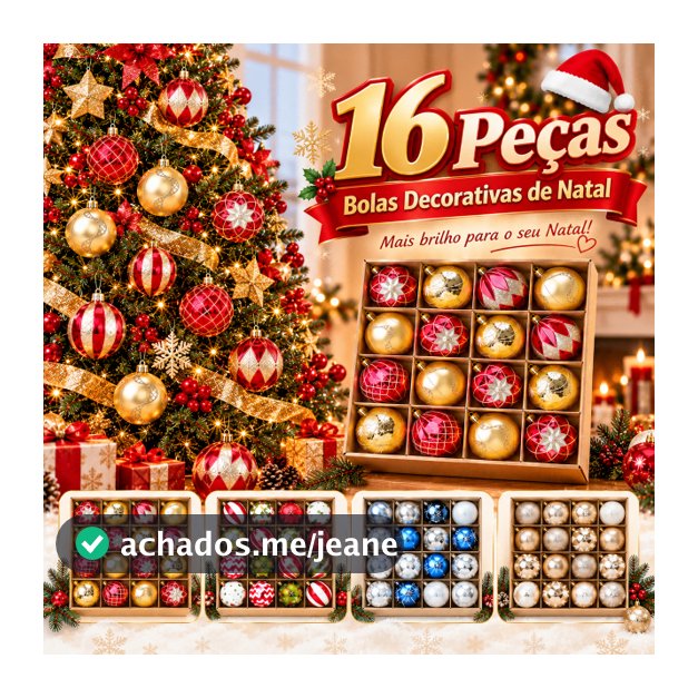 Kit 16 Bolas de Natal Enfeites para Árvore Natalina Decoração Luxo Pisca Pisca Bolinha Loja Casa