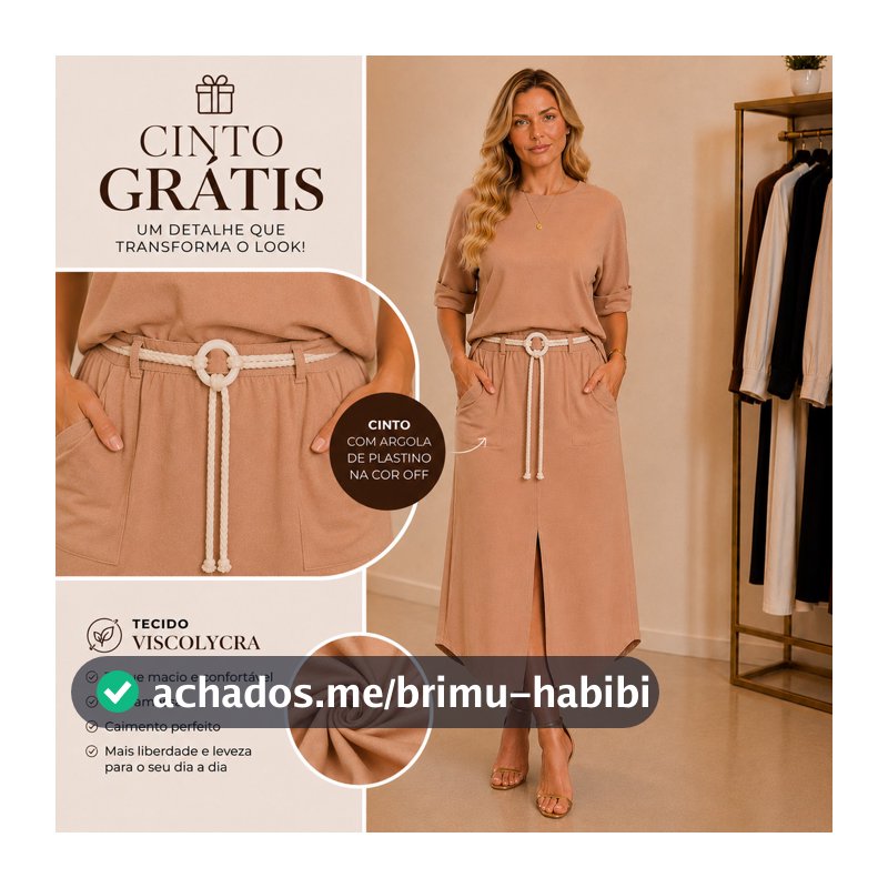 Conjunto Feminino Blusa Manga 3/4 e Saia Midi Viscolycra Premium