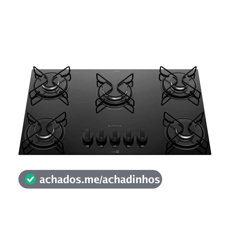 Fogão Cooktop 5 Bocas Mesa Vidro Atlas Agile Up Preto Bivolt