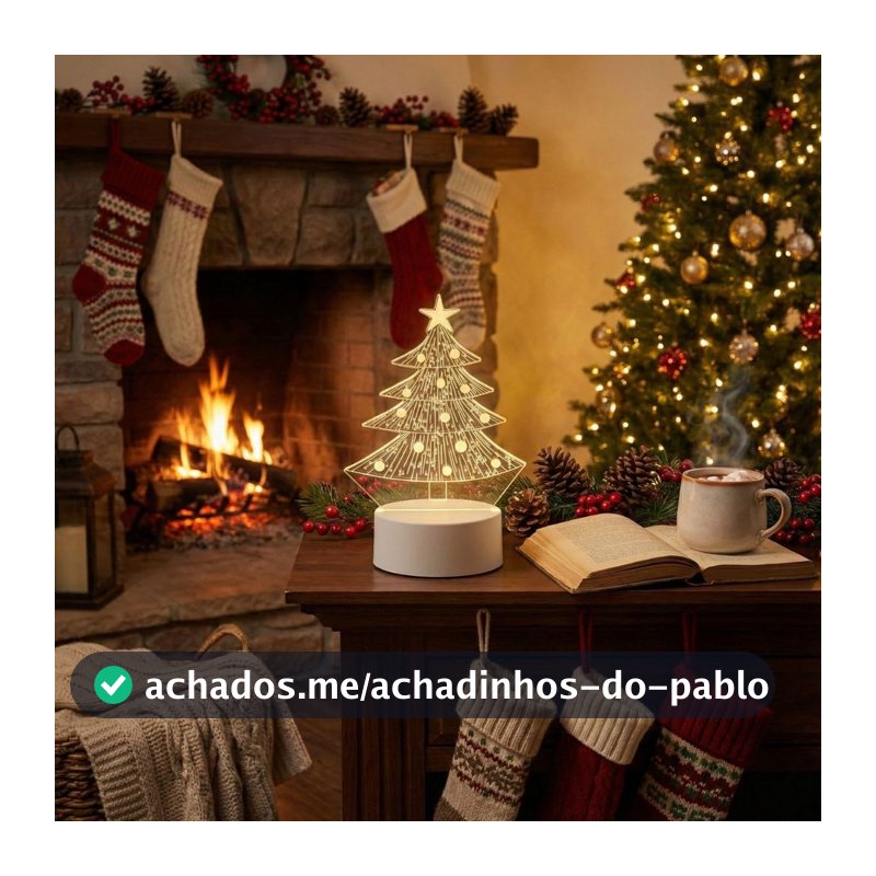 Luminária Abajur 3d Árvore de Natal Led Acrílico Decoração de Mesa e Presente Com Cabo Tomada Bivolt