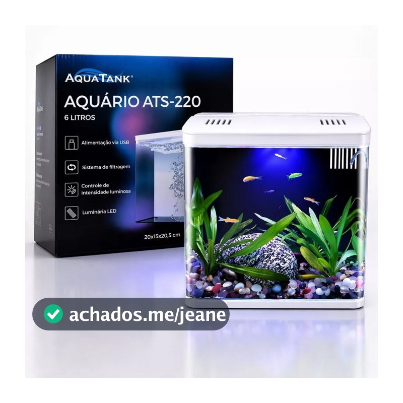 Aquário Beteira com Filtro Aquatank 6L Plug and Play Completo Filtroo e Luminária Led Bivolt
