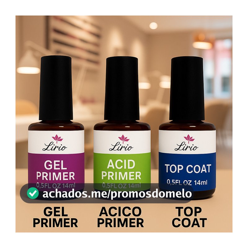 kit preparadores de unha de gel top coat primer acid primer gel lirio original acabamento perfeito 14 ml