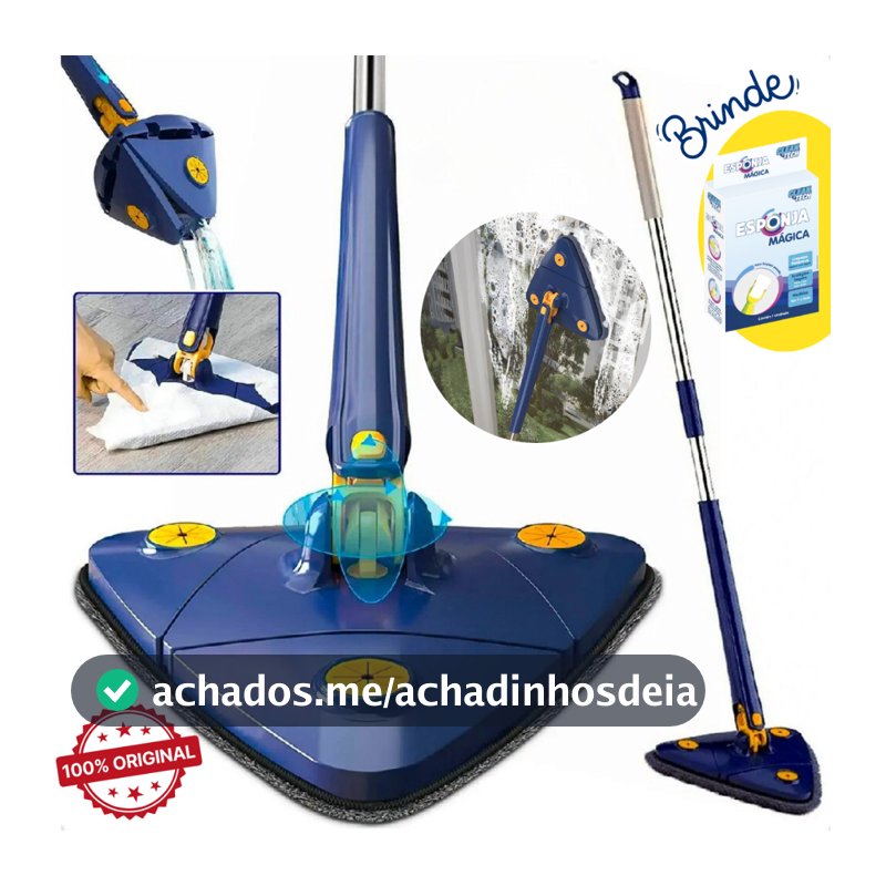 Mop Giratório Limpeza Esfregão Rodo Mágico Banheiro Chão Janela Faxina ORIGINAL Top House + BRINDE
