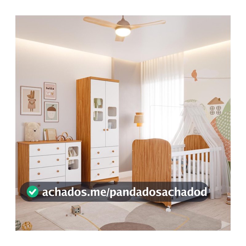 Quarto de Bebê Completo Berço Americano Uli Guarda Roupa Uli 2 Portas Cômoda Uli 100%MDF