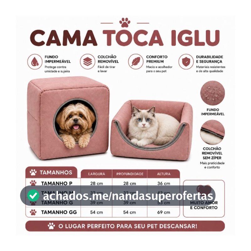 casinha cama toca lglu 3 em 1 para cães e gato tamanhos P,M,G, fundo impermeável almofada removível Premium