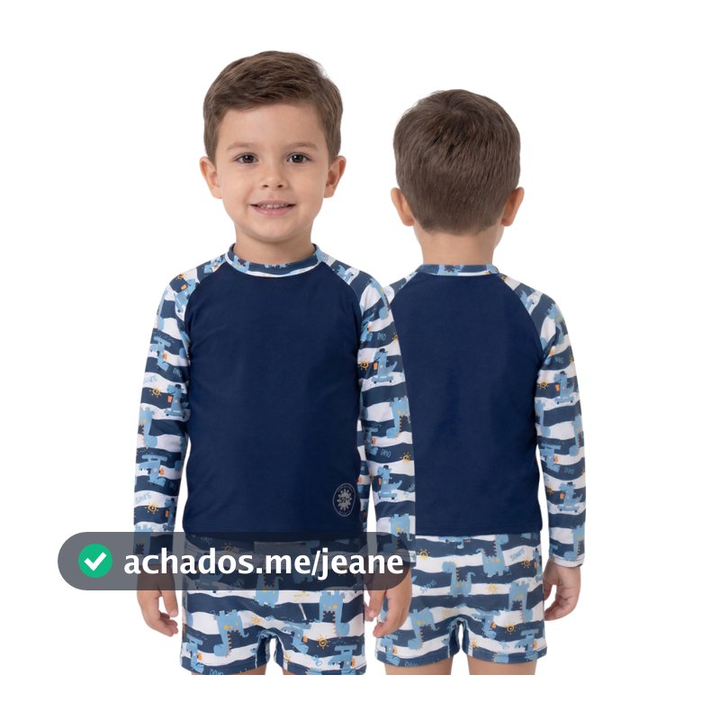 CONJUNTO INFANTIL CAMISA + SUNGA BOXER PROTEÇÃO UV 50+  VESTE DE 1 AO 8 ANOS
