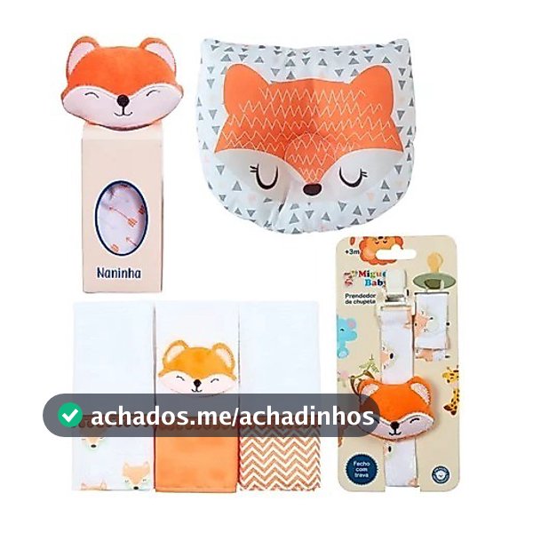 Kit Bebê Naninha Prendedor Chupeta Fralda Boca Travesseiro Anatômico Algodão 100% Algodão