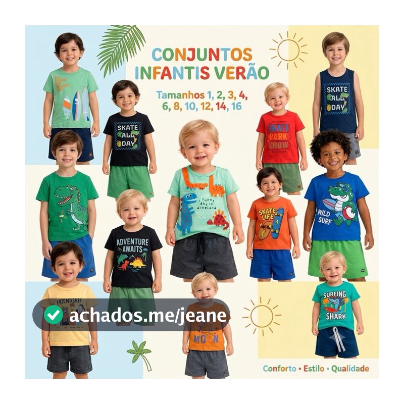KIT CONJUNTO ROUPA JUVENIL INFANTIL MENINO MASCULINA VERÃO CONJUNTO CAMISA MANGA CURTA + BERMUDA TAM 1-16