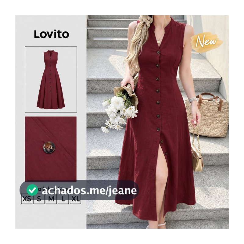 (New Arrival) Lovito Elegante Vestido Longo Evase Verde Botão Frontal Barra Com Babado Primavera Verão Trabalho Para Mulheres DRB205P2D135
