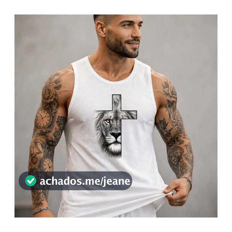 Regata Masculina  Algodão Leão Cruz 100% Estampada Premium Treino Academia Fitness Casual Streetwear Verão Blusa Cavada