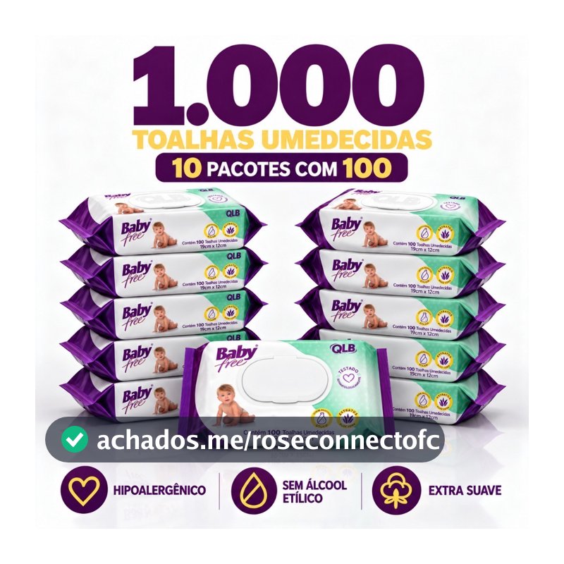 Caixa com 10 Lenços/Toalhas Umedecidas Baby Free c/ 100 Unidades Cada- Sem Tampa Flip Top