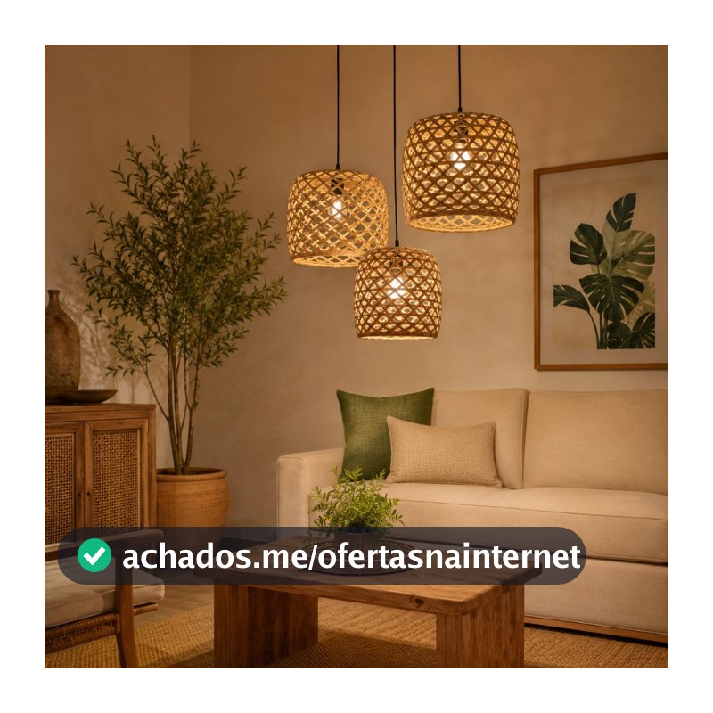 Kit 3 Luminária De Teto Pendente Taboa Boho Area Gourmet