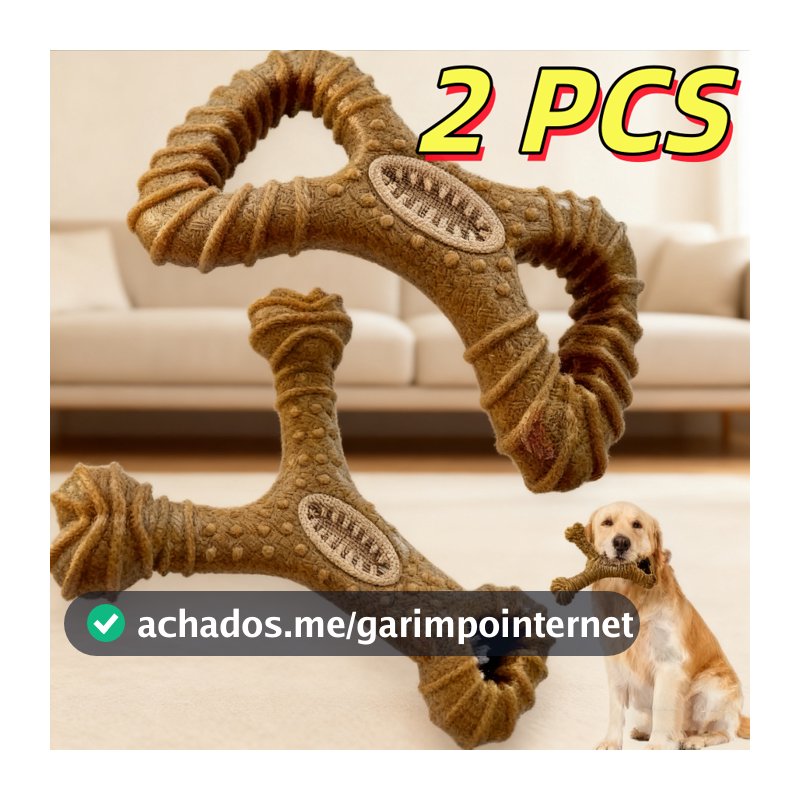 Brinquedo Interativo Osso Mordedor Cachorro Sabor Bacon Maciço E Resistente De Fibra De Trigo