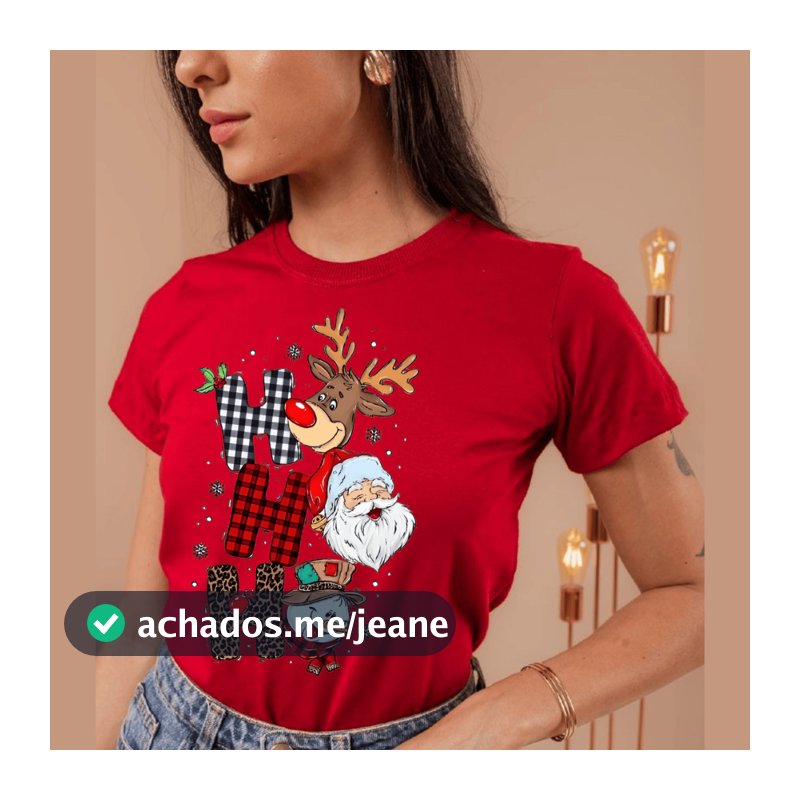 Camiseta Feminina Blusa Feliz Natal HoHoHo Camisa Natalina100% Algodão Leve