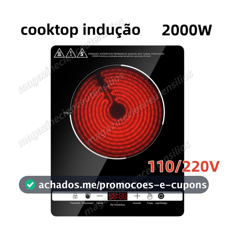 Cooktop Indução 1 Boca Portátil Trava Segurança 110/220V