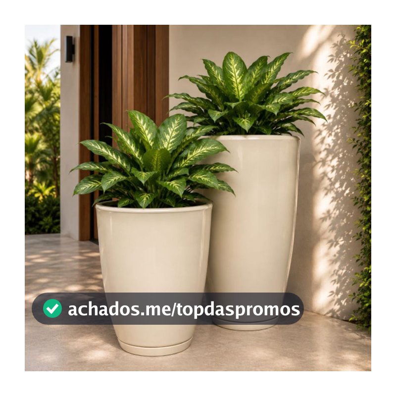 Kit 2 Vasos de Polietileno Cone Bojo Polido 1 e 2 Para Plantas Resistente Impermeável com Prato Coletor